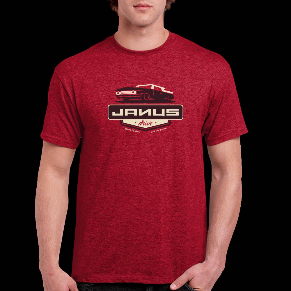 Mens Antique Cherry T-shirt with Janus "Drive" Single Artwork